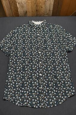 Original Penguin Mens Medium Floral Shirt Navy Short Sleeve Button Down Cotton